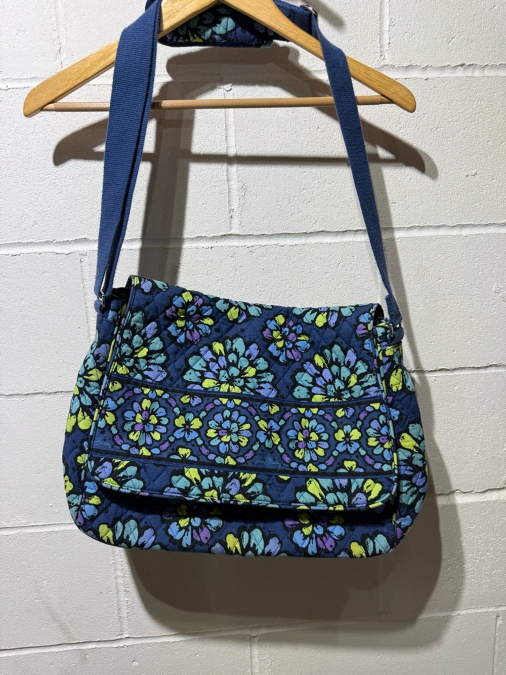 Vera Bradley Navy Quilted Floral Shoulder Bag with Blue Strap